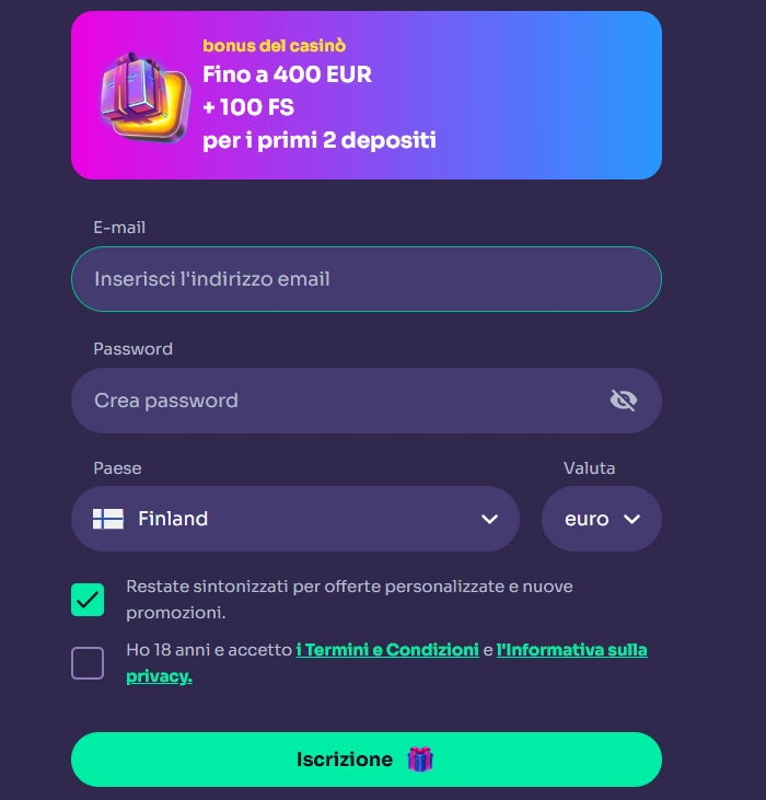 Schermata ufficiale di registrazione WinSpirit con i campi visibili al momento della cattura