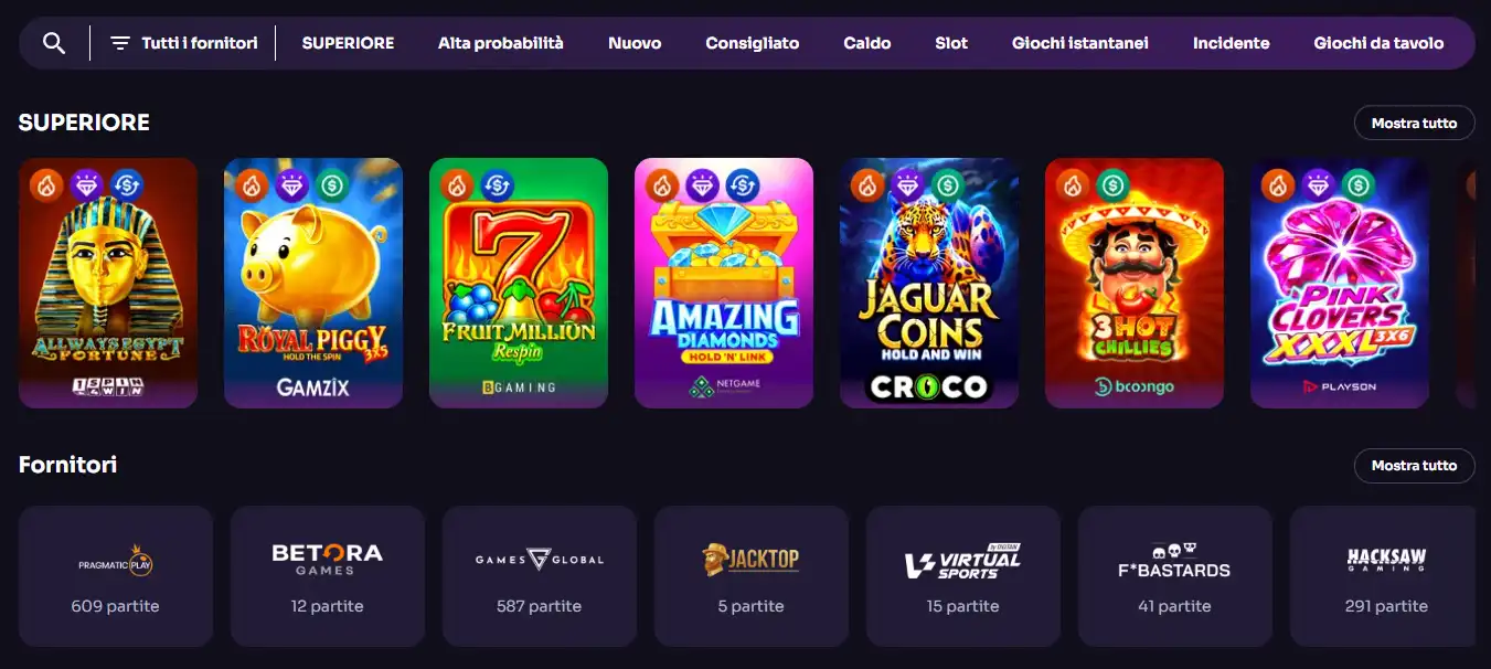 Giochi WinSpirit: slot, tavoli e provider